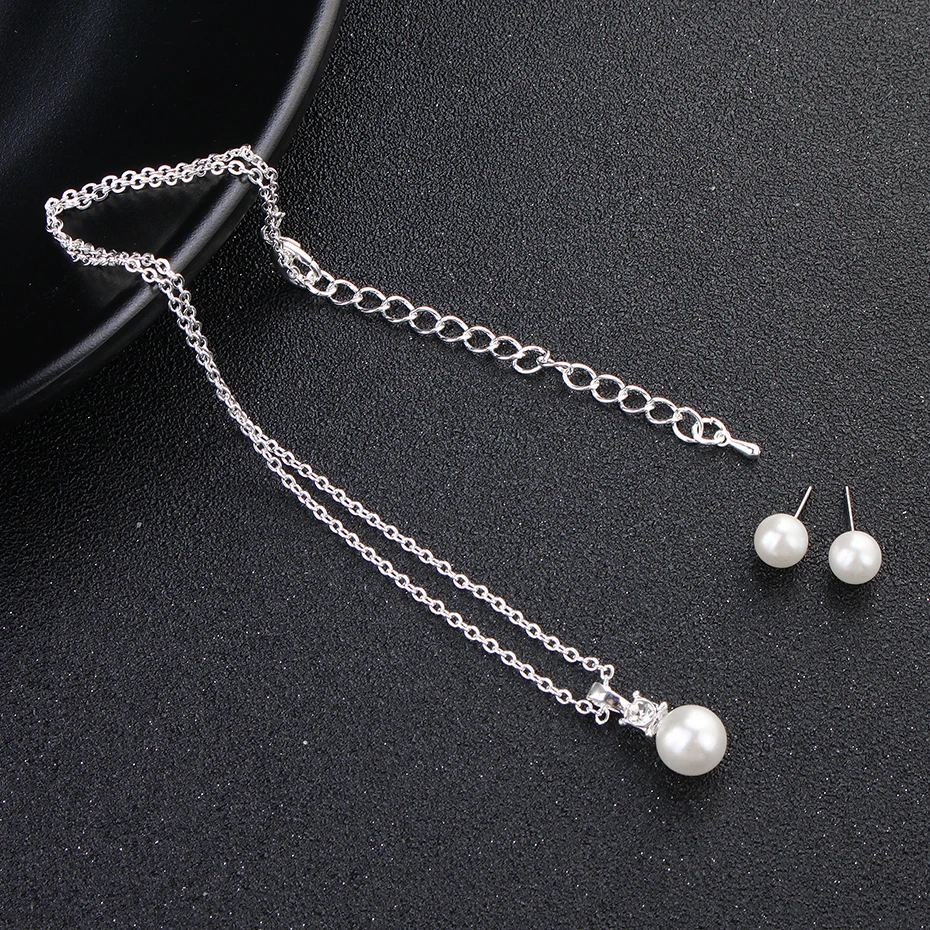 Newest Fashion Pearls Party Jewelry Sets Metal Chain Accessories Simple White Women Necklaces Earrings | Украшения и аксессуары