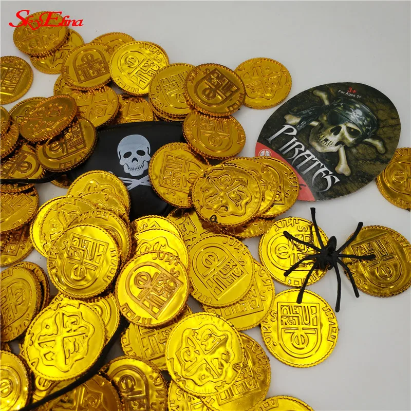 50/100pcs Pirates Gold Coins Bargaining Chip Plastic Game Coin For Kid Party Supplies Treasure Christmas Decoration Toy 7Z | Дом и сад