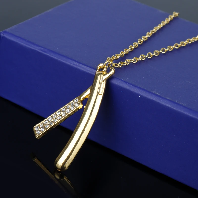 dongsheng New Hair Dresser Necklace Rhinestones Razor Pendant Barber Shop Cosmetologist Tool Hairdresser Gift -30 | Украшения и
