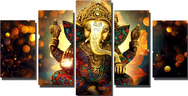 PG5644 5 панелей Ganesha настенный художественный плакат индуистские боги Холст Живопись Печать на холсте для гостиной украшения дома подарок без рамы - Цвет: PG5644