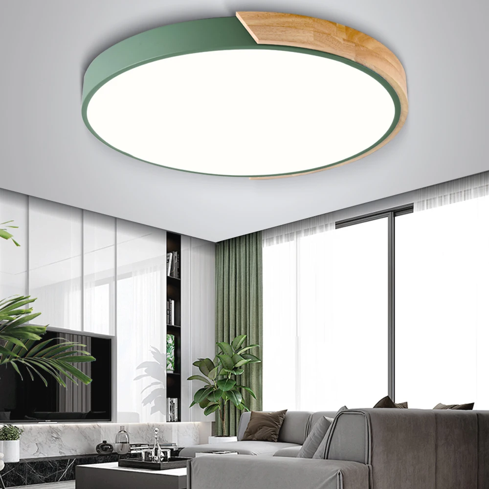 $22.79 Nordic Wood led Ceiling Lights Modern Colorful Bedroom Ceiling Lamps Round thin plafondlamp Lighting lamparas de techo 30cm 40cm