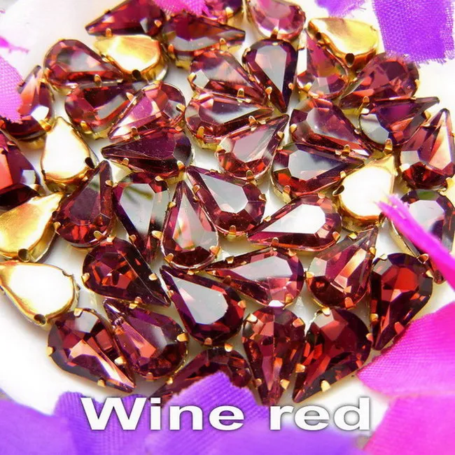 A11 Wine red Стеклянный кристалл золотой коготь 3*6 мм 6*10 мм 8*13 мм Необычные цвета тонкий капли воды Груша Форма пришить стразы бусины ручной работы diy - Цвет: A11 Wine red