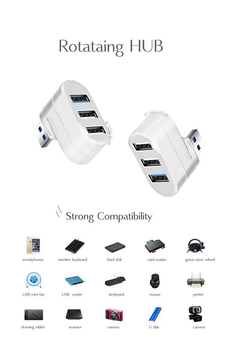 3 Port Multi 2.0/3.0 USB Hub Mini USB Hub High Speed Rotate Splitter Adapter For Laptop Notebook For PC Computer accessories