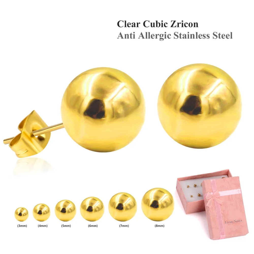 Серьги-гвоздики LUXUSTEEL из нержавеющей стали круглые гладкие украшения с круглым