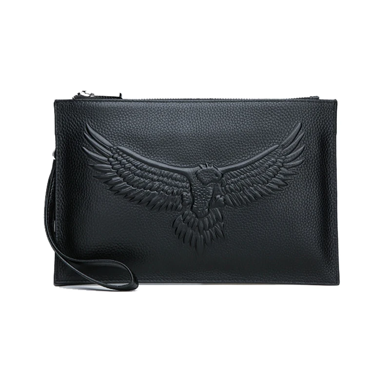 Мужская сумка клатч из воловьей кожи Eagle деловая конверт с 3D принтом модный