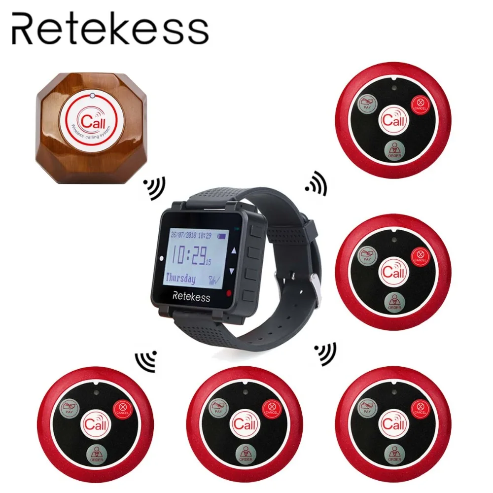 Беспроводная система вызова RETEKESS ресторанный пейджер Beeper 1 приемник часов +