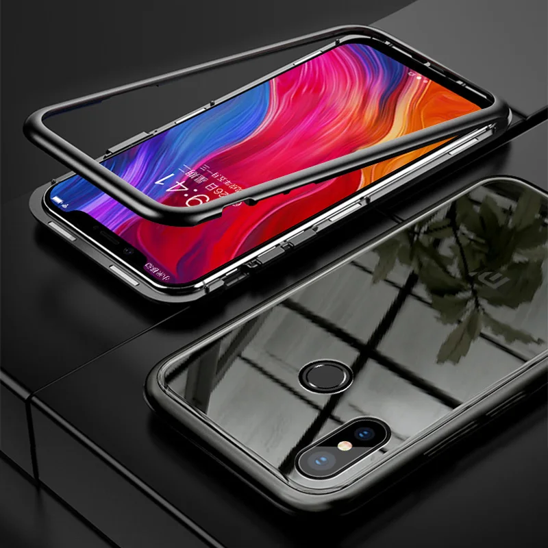 Black 360 чехол с магнитной адсорбцией для Xiao mi Red mi Note 7 6 5 Pro Чехол Pocophone F1 закаленное стекло для Xiaomi mi 9 8 SE A2 Play - Цвет: Black