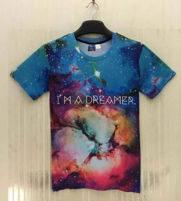 Модная Летняя мужская футболка с 3d принтом букв I AM A DREAMER галактика короткими