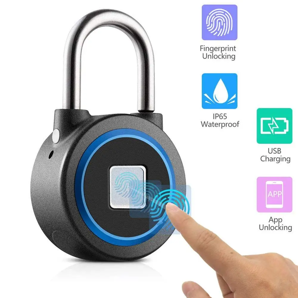 Водонепроницаемый БЕСКЛЮЧЕВОЙ портативный Bluetooth умный замок висячий отпечатков