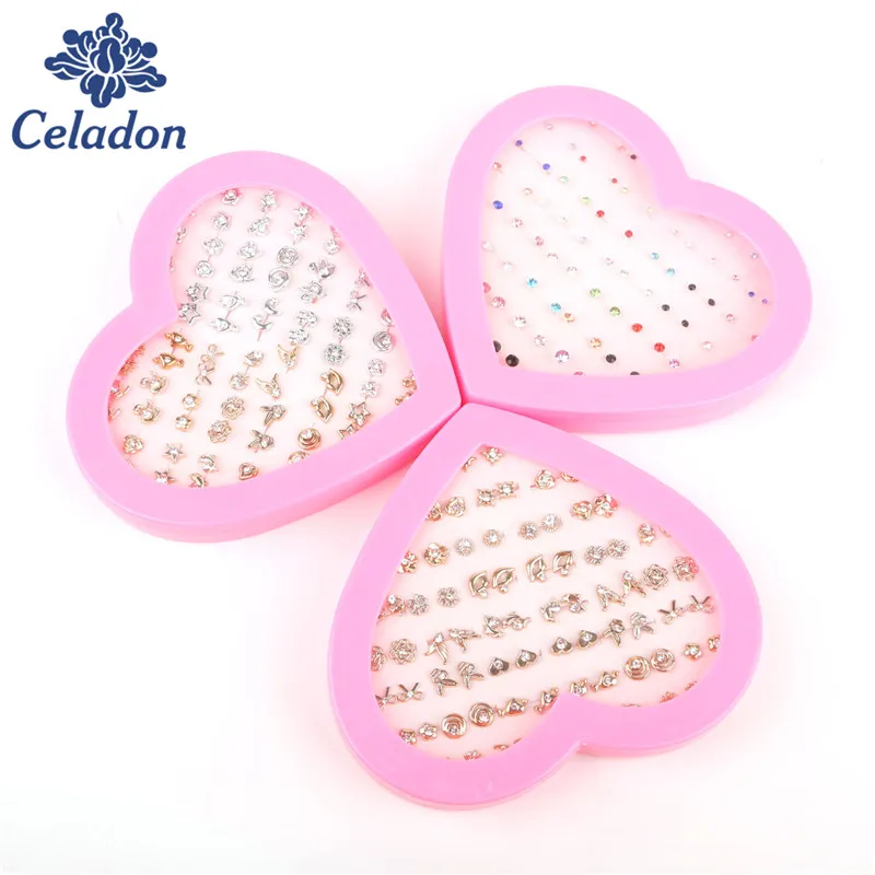 Набор серег гвоздиков для девочек комплект милого цвета розового золота с