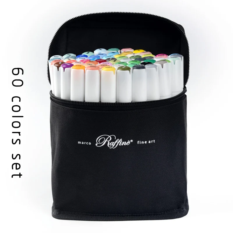 60-Colors Marco Raffine 30/60/120 художественные маркеры с двойным наконечником на спиртовой основе для рисования манги, анимации, дизайна, эскизов - Цвет: 60-Colors