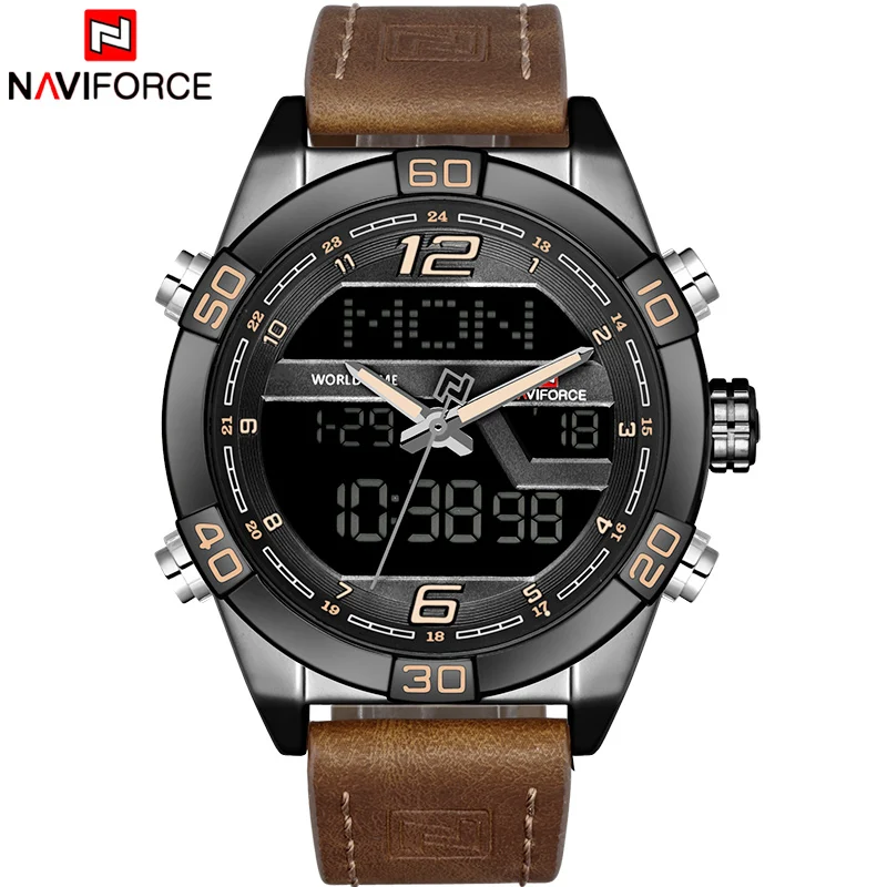 Часы наручные NAVIFORCE Мужские кварцевые с кожаным ремешком роскошные Брендовые