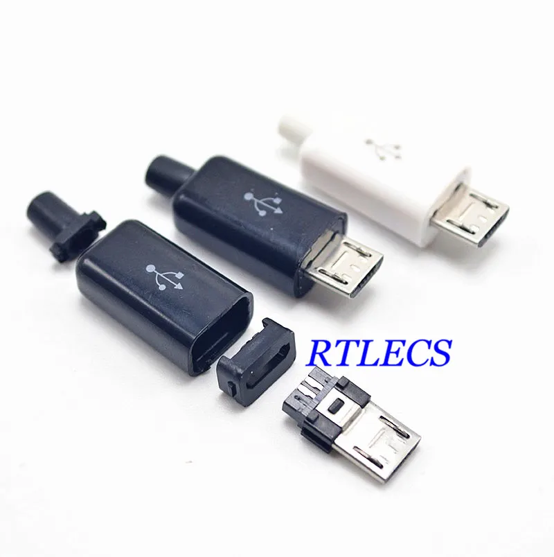 

500 Sets DIY Micro USB 2.0 Type B Male 5 pin 4 parts in 1 Assembly Connector Plug Socket wire / USB Cable Solder type