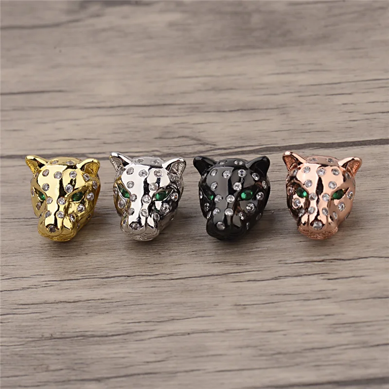 DOUWEI Fashion Leopard Head Metal Beads For DIY Bracelet Micro Pave White And Green Zircon Jewelry Making Men | Украшения и