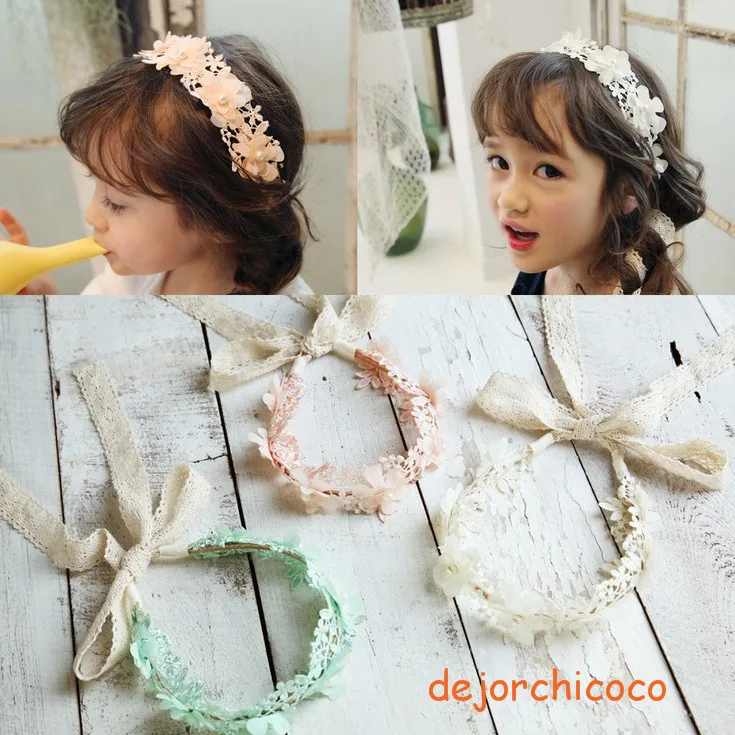 

wedding girl party flower lace headband baby floral lace hairband for photo props child boutique hair accessories [dejorchicoco]