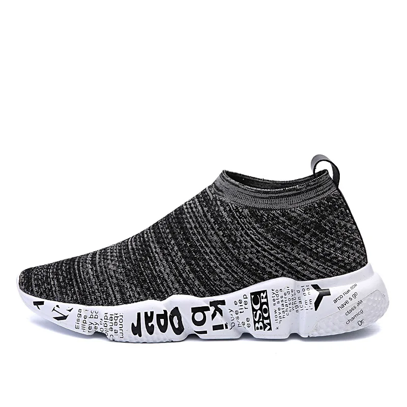 Gray-0 Weweya New Trend Sneakers Men Slip On Vulcanize Shoes Low Top Flat Shoes Breathable Mesh Socks Flats Unisex Shoes Sock Footwear - Цвет: Gray-0