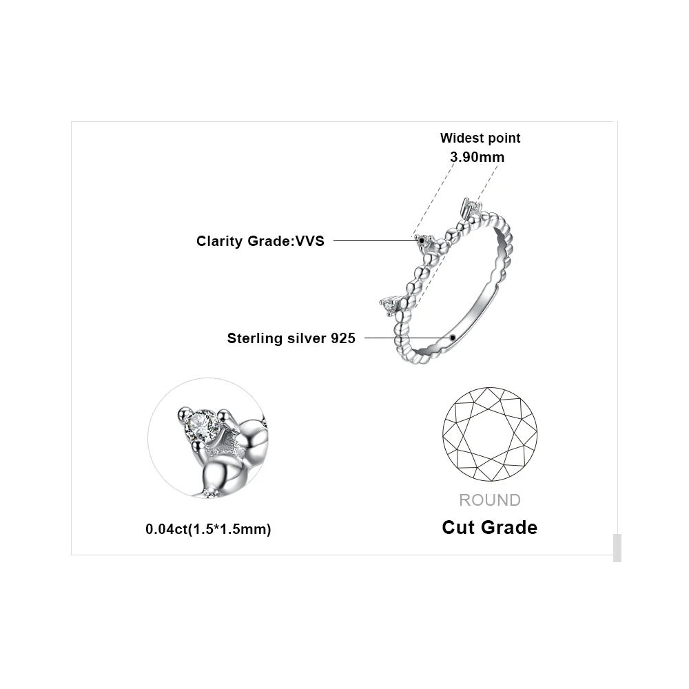 Jewelrypalace 3 Камня Кубического Циркония stackable круглый шарик кольцо стерлингового серебра 925 для Для женщин Ювелирные украшения Обручальное кольцо