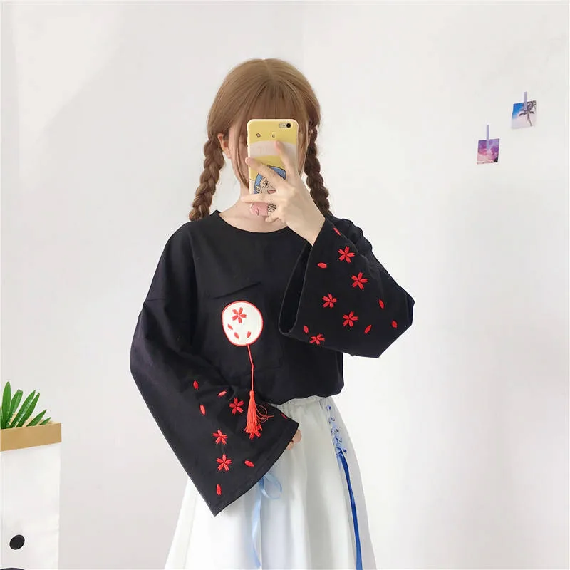 Летняя футболка с принтом Kawaii Japan, женская черная летняя футболка, топ, одежда в стиле Харадзюку, футболки для девочек, футболка, уличная одежда