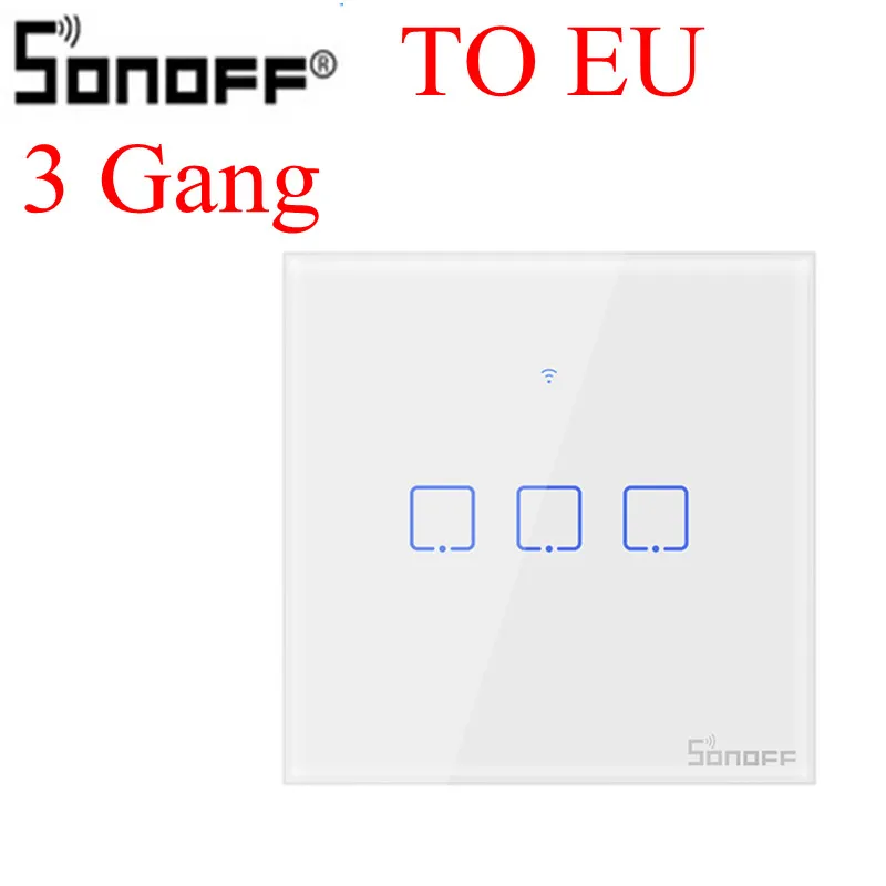 T0 EU 3 Gang-TX Itead Sonoff T0 нам 120 Размеры 1/2/3 TX настенных выключателей Дистанционное управление переключатель Wi-Fi с границы работает с Alexa Google Home - Bundle: T0 EU 3 Gang-TX