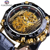 forsining big dial true men series steampunk golden gear movement men watch top brand luxury automatic mechanical wrist watches