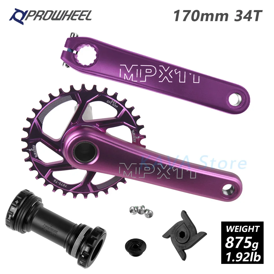 purple 34T and BB PROWHEEL MTB велосипед для горного велосипеда костюм с каретка BB 170 мм передняя Звездочка узкая широкая цепь из колец цепь 30/32/34/36/38T Crank Звездочка для SRAM GXP - Цвет: purple 34T and BB