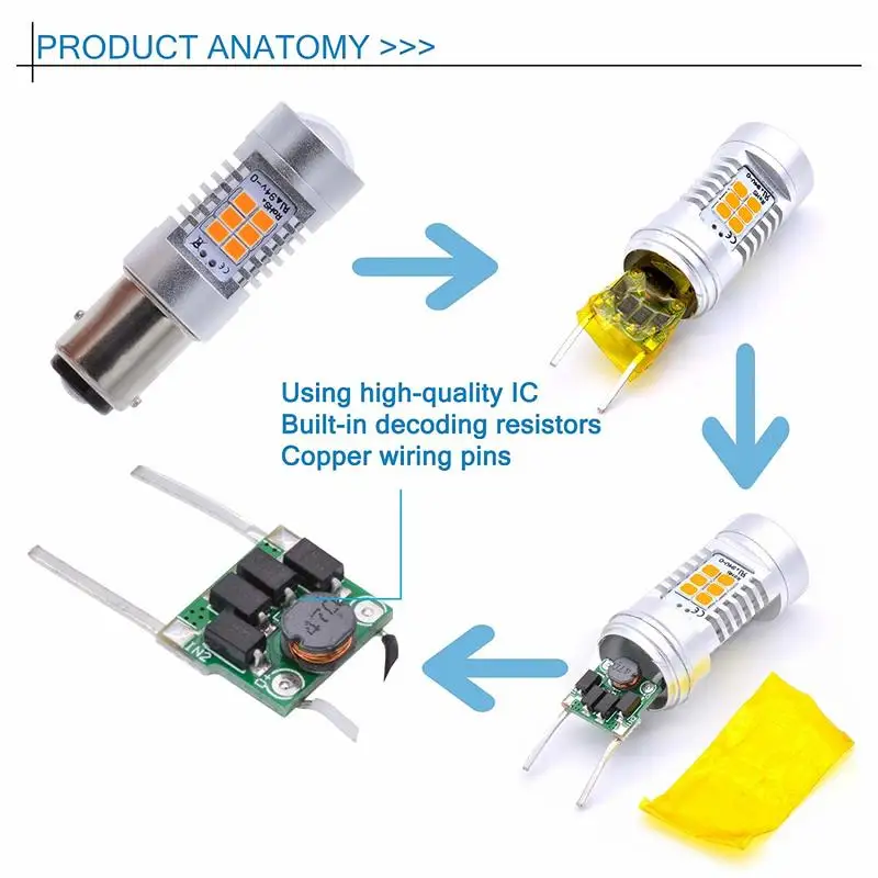 1156 LED фонасветильник светло желтый BAY15D 1016 1034 яркий 2835 чипсет 21 SMD светодиодный (2