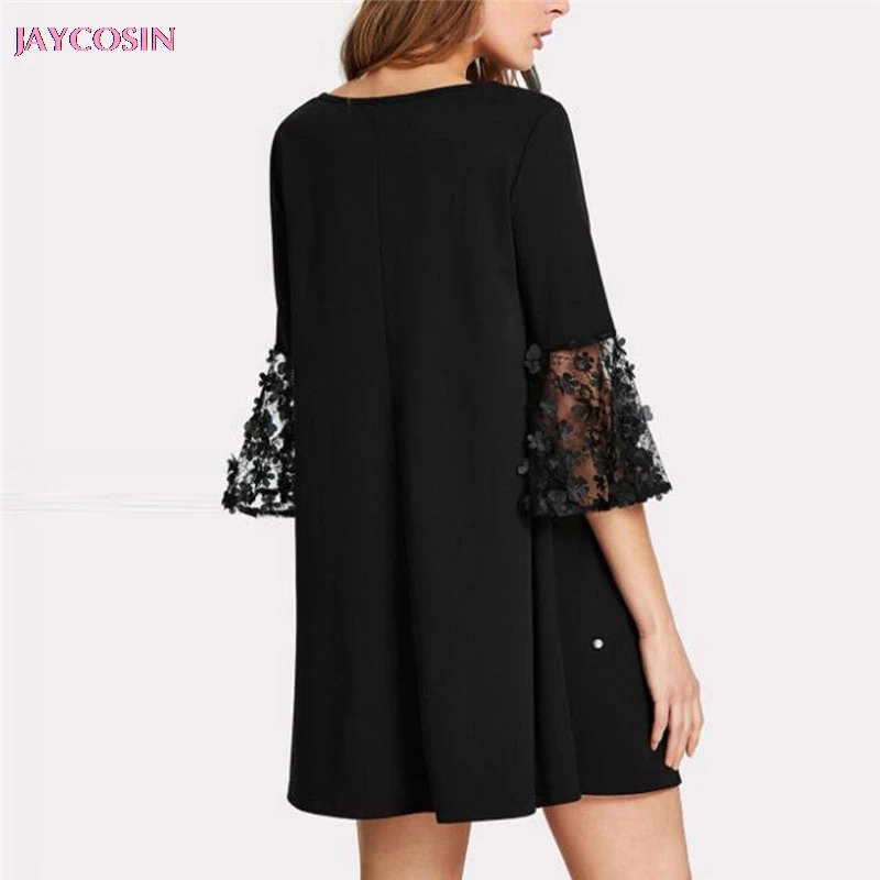JAYCOSIN 2019 модное женское сексуальное однотонное платье в горошек с круглым вырезом