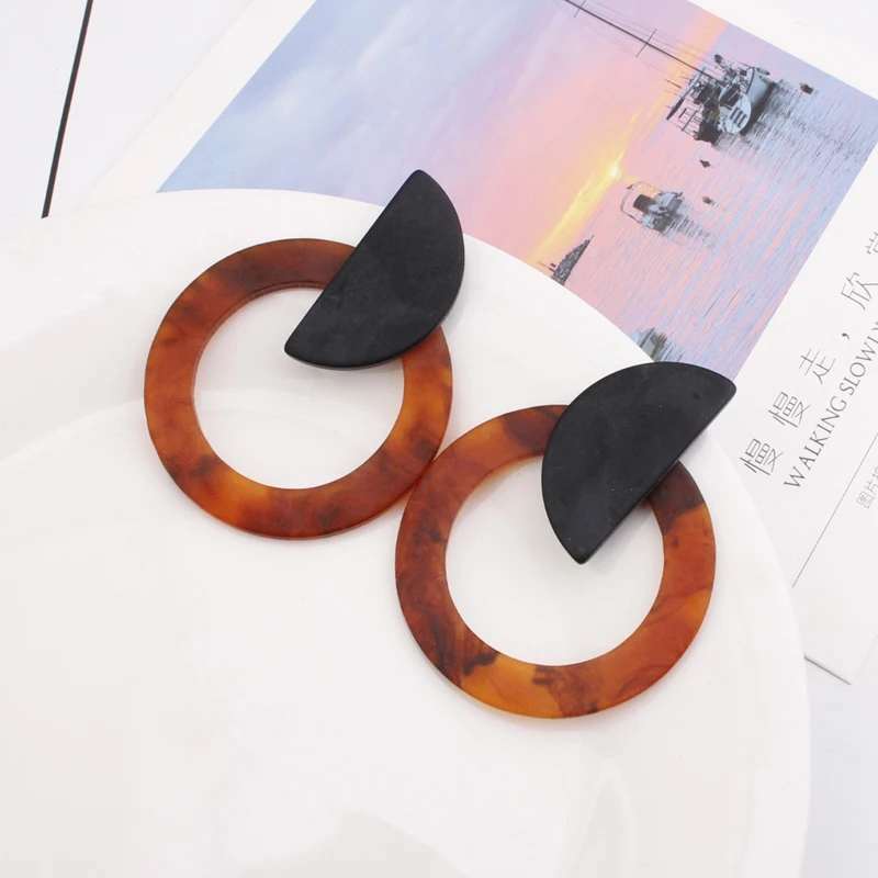 Geometric Round Brown Acrylic Earrings New Fashion Leopard Acetate Personality Atmosphere Exaggerated Edition | Украшения и