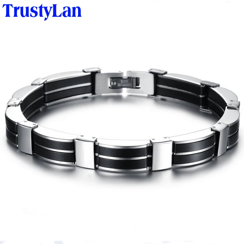 Черный силиконовый браслет TrustyLan для мужчин мужские браслеты из нержавеющей