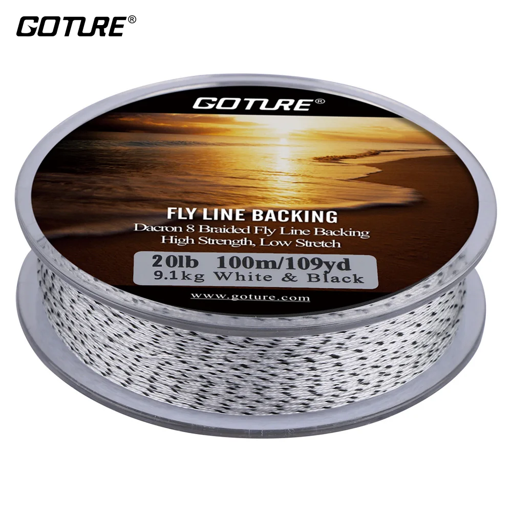 Goture 20LB Fly Line Backing 100M/109Yrd 8 Strands Dacron Braided Line Yellow&Black Double Color Backing Line for Fly Fishing