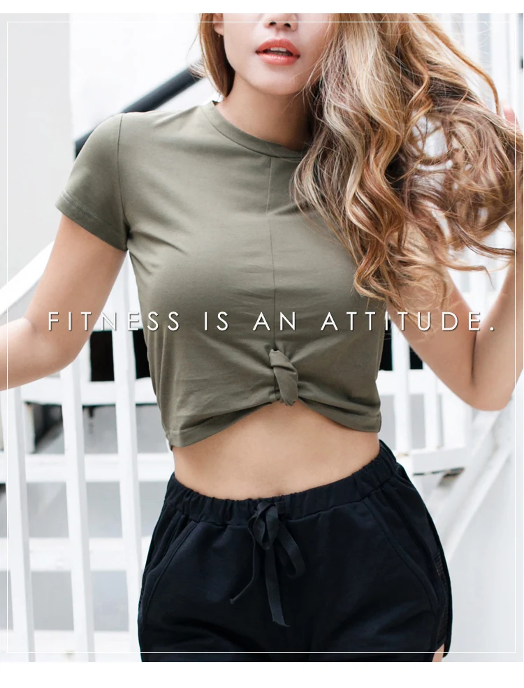 Colorvalue Summer Slim Fit O-neck Sport T-shirts Women Kink Design Fitness Workout Crop Top Leisure Cotton Short Sleeve Shirts