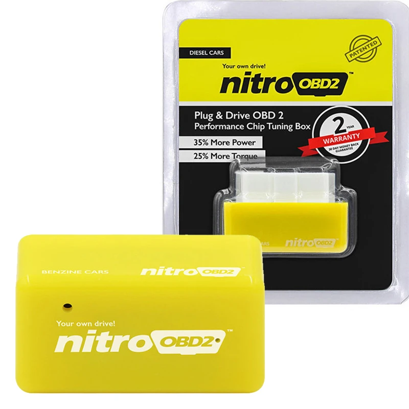 Авто ECU ChipTuning BOX Nitro OBD2 сканер для бензина Авто диагностическая производительность двигателя скорость NitroOBD2 экономия мощности желтый