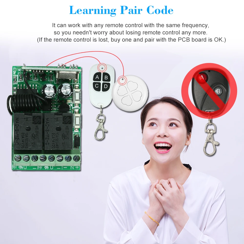 

433Mhz Relay Wireless Remote Control Switch Receiver Module+3PCS 2 Key RF 433 Mhz Transmitter Remote Controls 1527 Chip