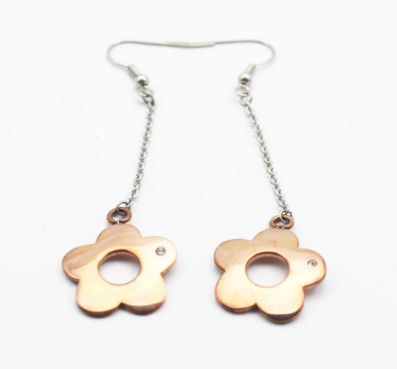 Длинные серьги-подвески в форме цветка серьги из нержавеющей стали ювелирные