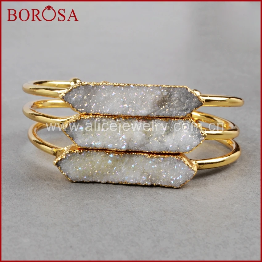 BOROSA 5 шт. натуральный хрустальный титановый AB Geode Druzy браслеты золотой цвет