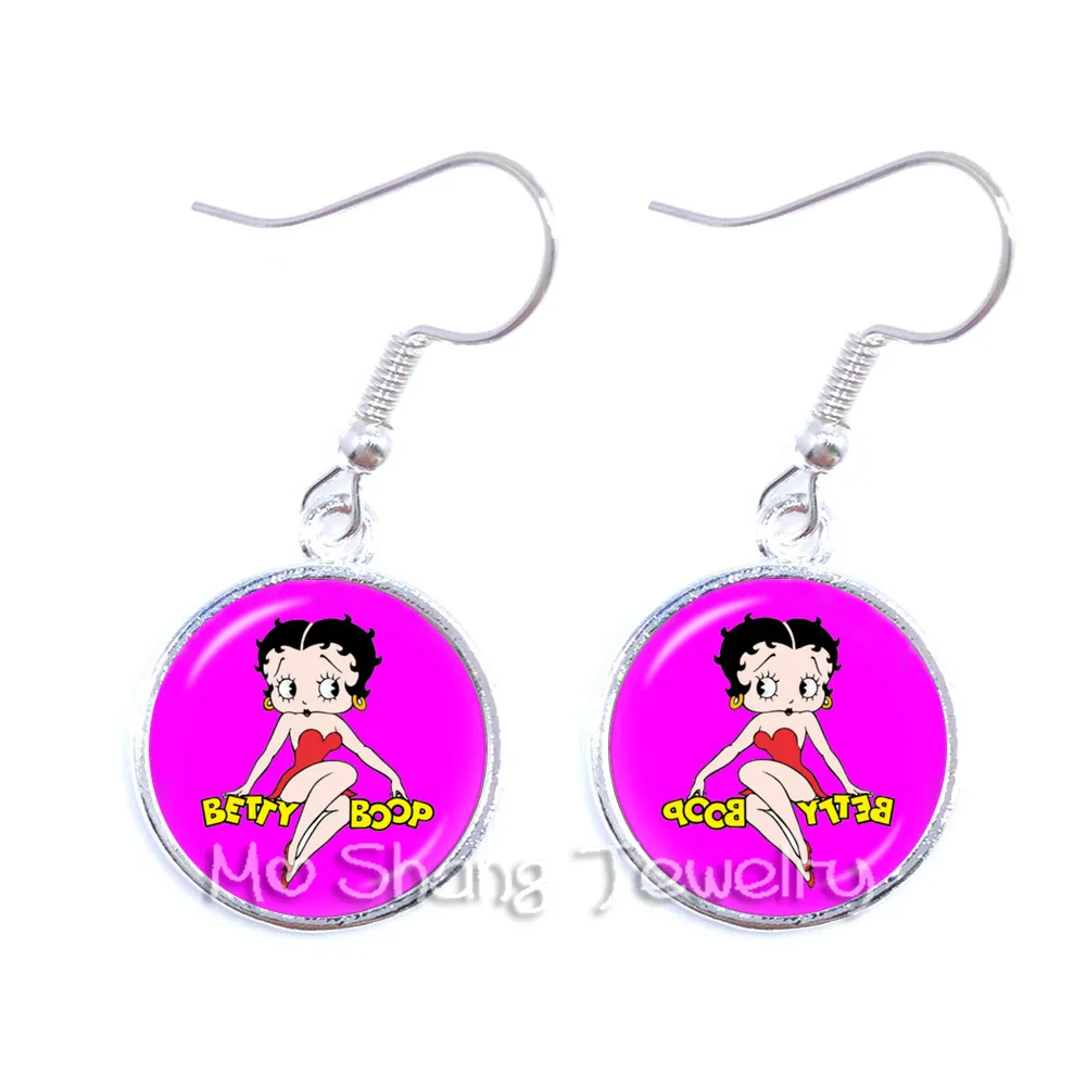 Betty Boop висячие серьги Harajuku милый мультфильм 16 мм стеклянный купол Кабошон