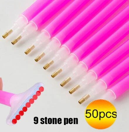 9 stone pen 50cps Горячая 50 шт. двойной головкой Diamond вышивка интимные аксессуары DIY Инструменты алмаз живопись ремесло квадратный круглый горный хрусталь стежок карандаш ручка - Цвет: 9 stone pen 50cps
