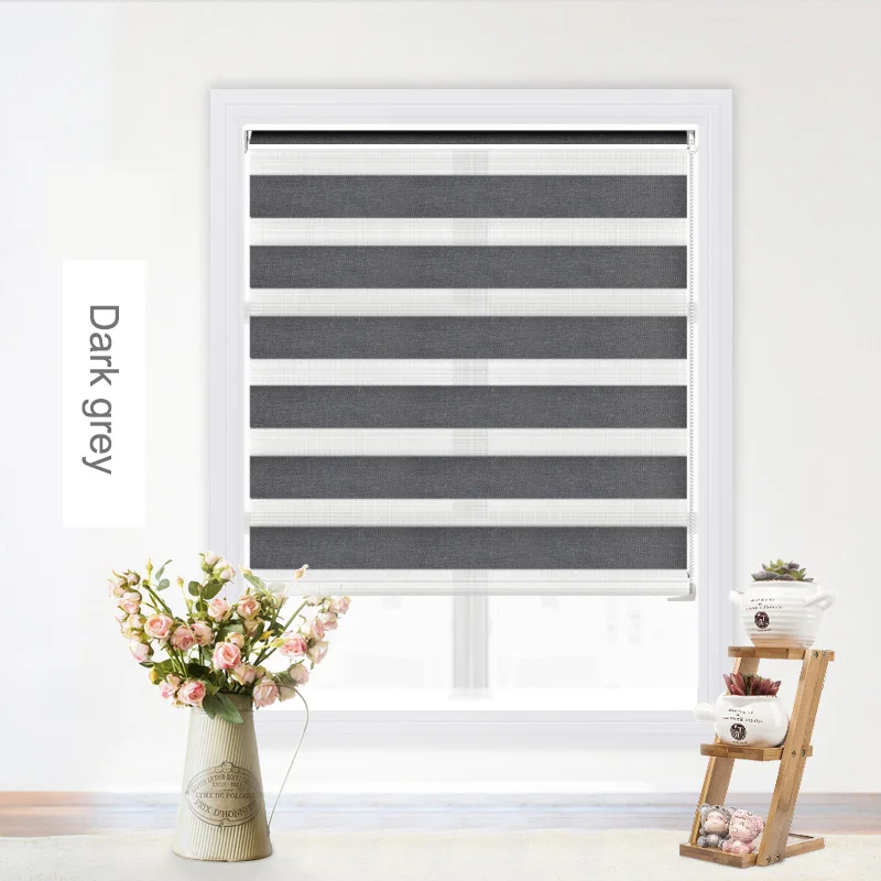 Dark Grey Сделанные для измерения рулонные жалюзи zebra 85~ 90% затенение скорость балдахин система день ночь жалюзи для гостиной спальни Индивидуальный размер - Цвет: Dark Grey