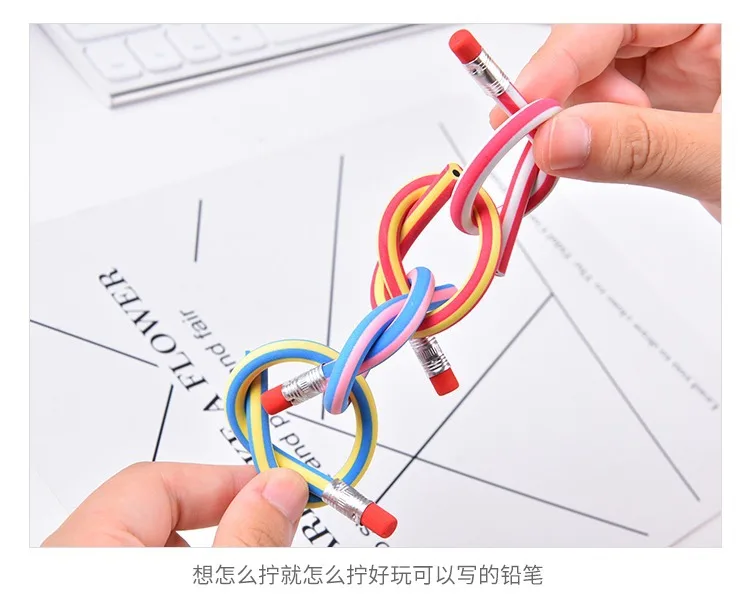 Hethrone 5PCS Colorful Magic Bendy Flexible Soft Pencil with Eraser pencils Curved Toy Pen Small Gift High Striped Soft Pencil