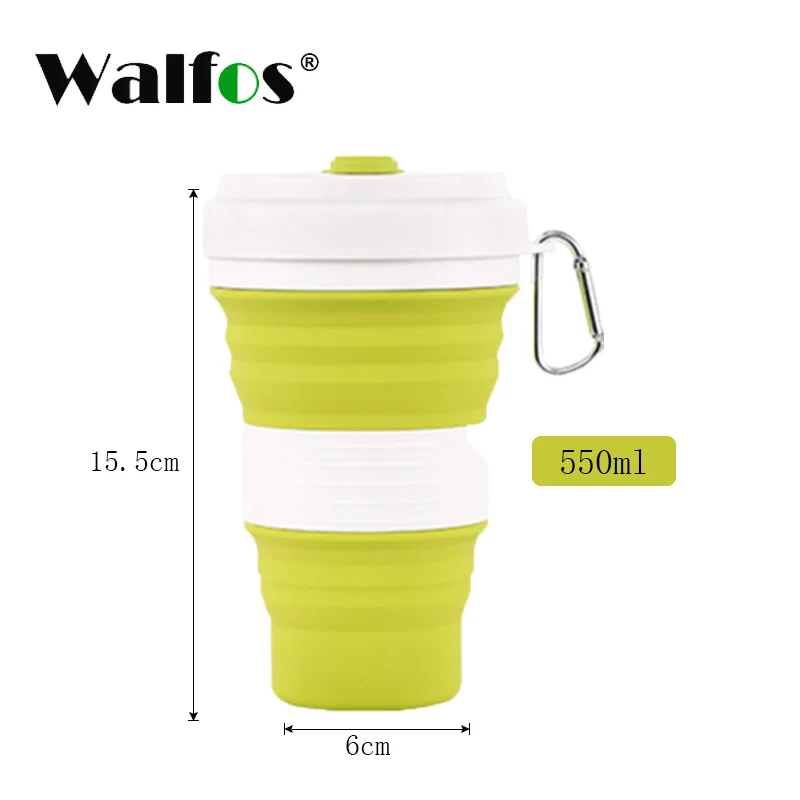 WALFOS Silicone folding cup can be filled with boiling water portable telescopic cup travel outdoor soft water cup - Цвет: E0177-GN