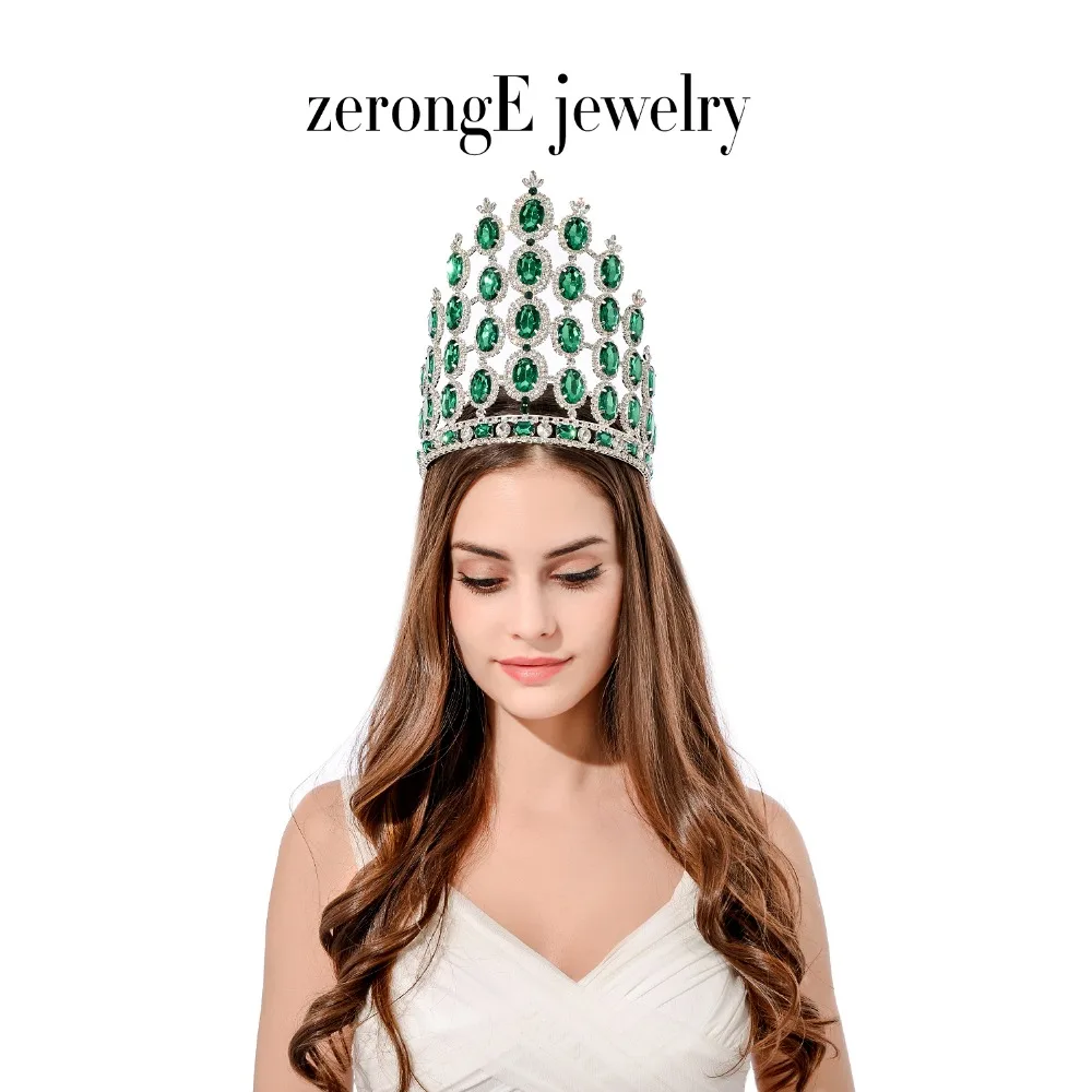 ZerongE jewelry7.8inch Роскошная диадема Miss Pageant большой коричневый цвет австрийская