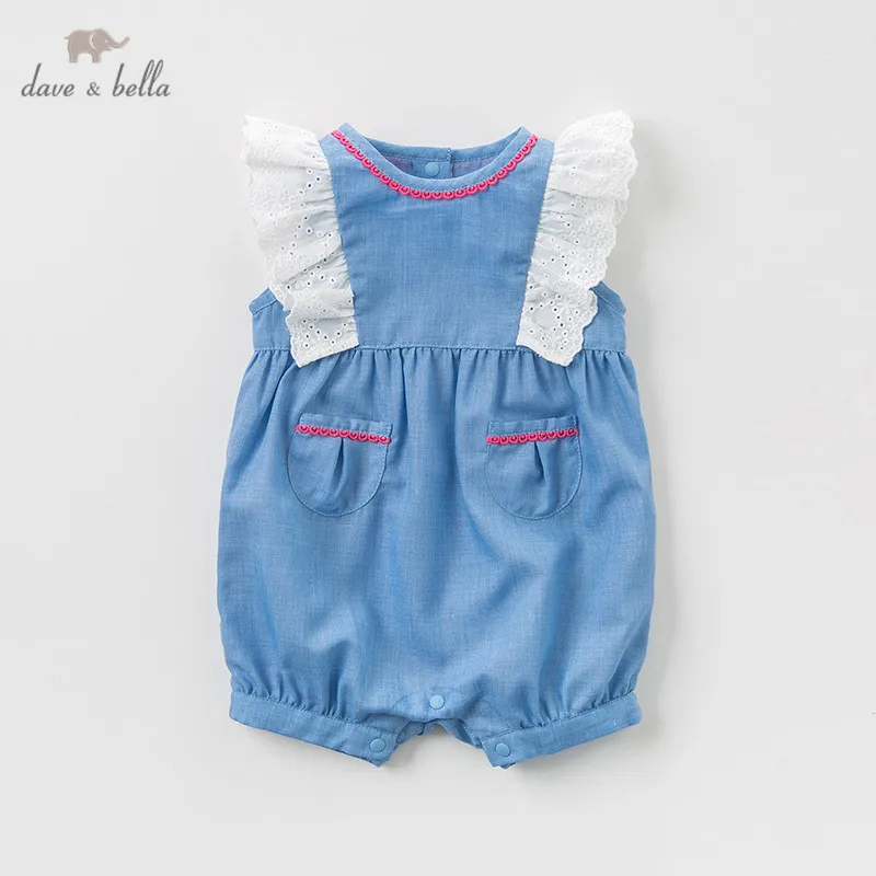 Dave bella new born baby girls fashion solid pullover jumpsuits infant toddler clothes children summer romper 1 piece DBH10821 | Детская