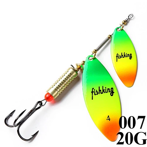 FISHKING 1PCS20g ложка приманка с крючком жесткая металлическая приманка для рыболовного крючка Спиннер двойная ложка рыболовные принадлежности PESCA снасти - Цвет: 007