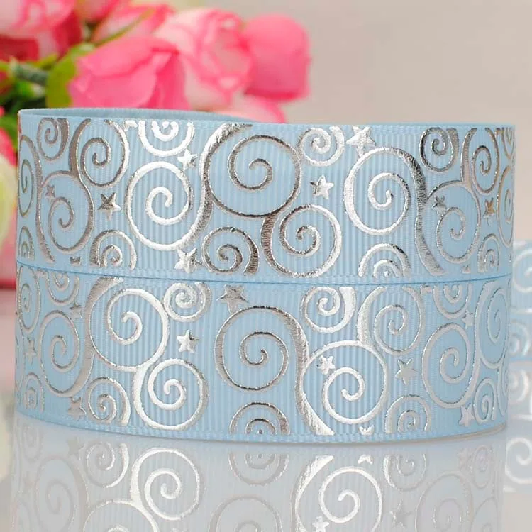 7/" 22 мм SWIRLS& STARS Белый Серебряный Ёлочный рисунок на фольге BLING GROSGRAIN бант из ленты