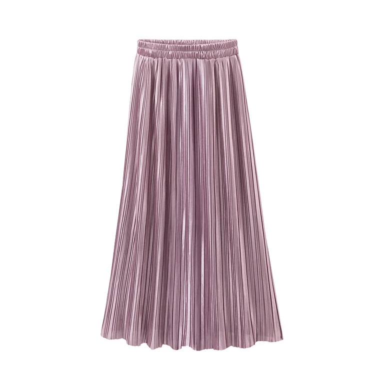Женская бархатная плиссированная юбка винтажная длинная теплая с высокой талией - Фото №1