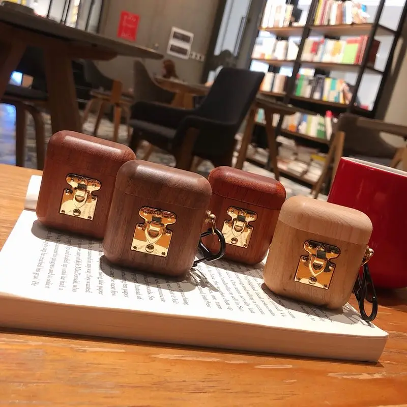 Чехол для Airpods, милый чехол для Airpods 1:1, зарядная коробка для Airpod, bluetooth-гарнитура, металлическая деревянная коробка, роскошная защита от ударов