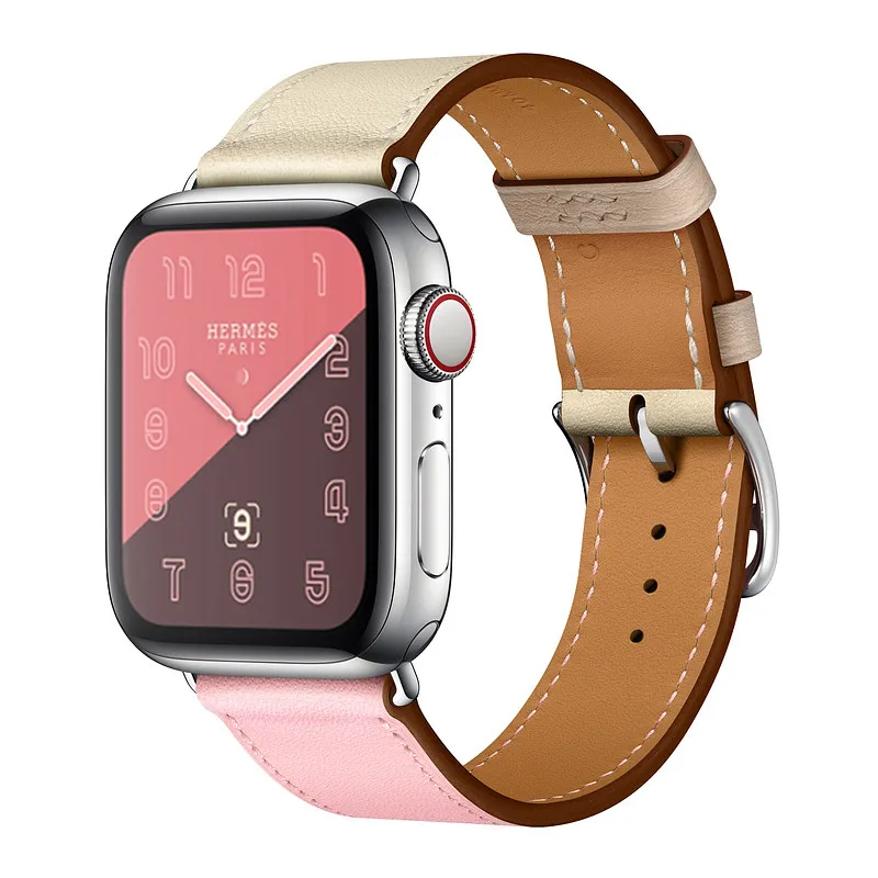 Контрастный цвет спортивный кожаный ремешок 40 44 мм для Hermes Apple Watch 3 ремешок 38 мм 42 мм дышащий браслет ремешок для iWatch 4 3 2 1 - Цвет ремешка: Pink white