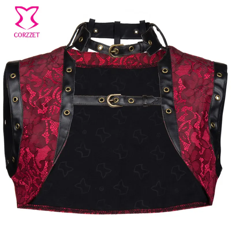 Красное/черное винтажное пальто с принтом пирата женское Болеро в стиле стимпанк