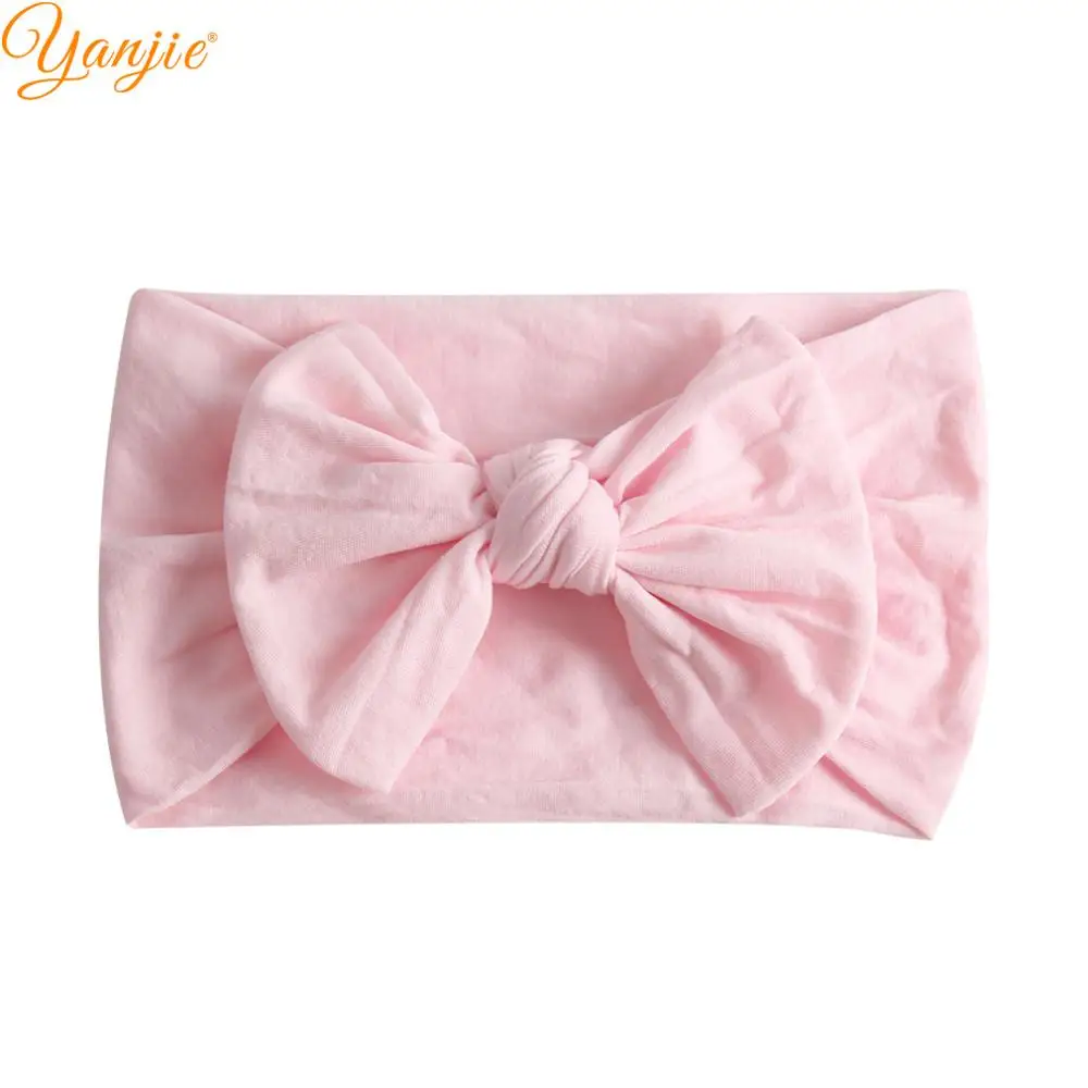 light pink Узел бант из нейлона головная повязка для девочек мягкая головная повязка Твердые эластичные нейлоновые волосы группы детей грязные волосы бантики, аксессуары для волос - Цвет: light pink
