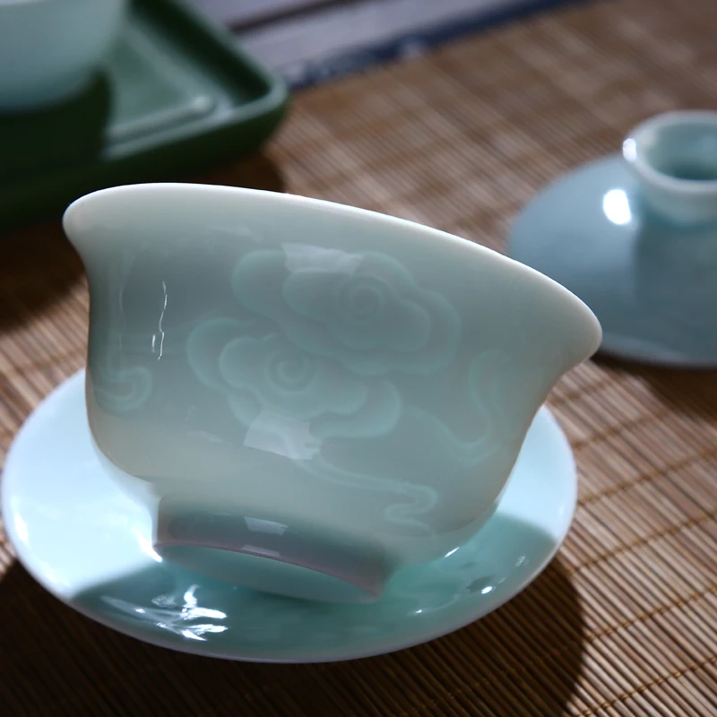 Керамическая фарфоровая чайная посуда 150 мл Celadon Gaiwan офисный семейный чайный